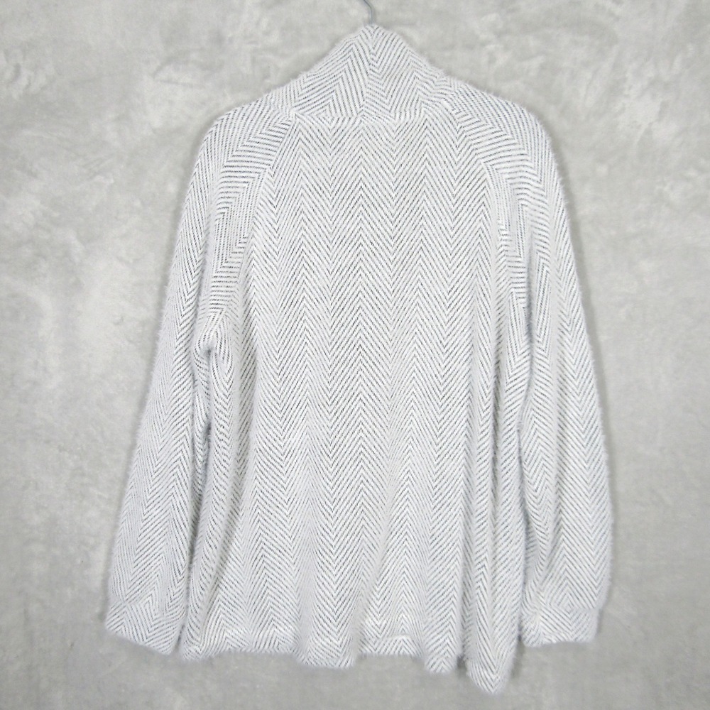 Lou & Grey Womens Large Cowl Neck Fuzzy Herringbone Pullover Sweater White Black - Picture 3 of 10